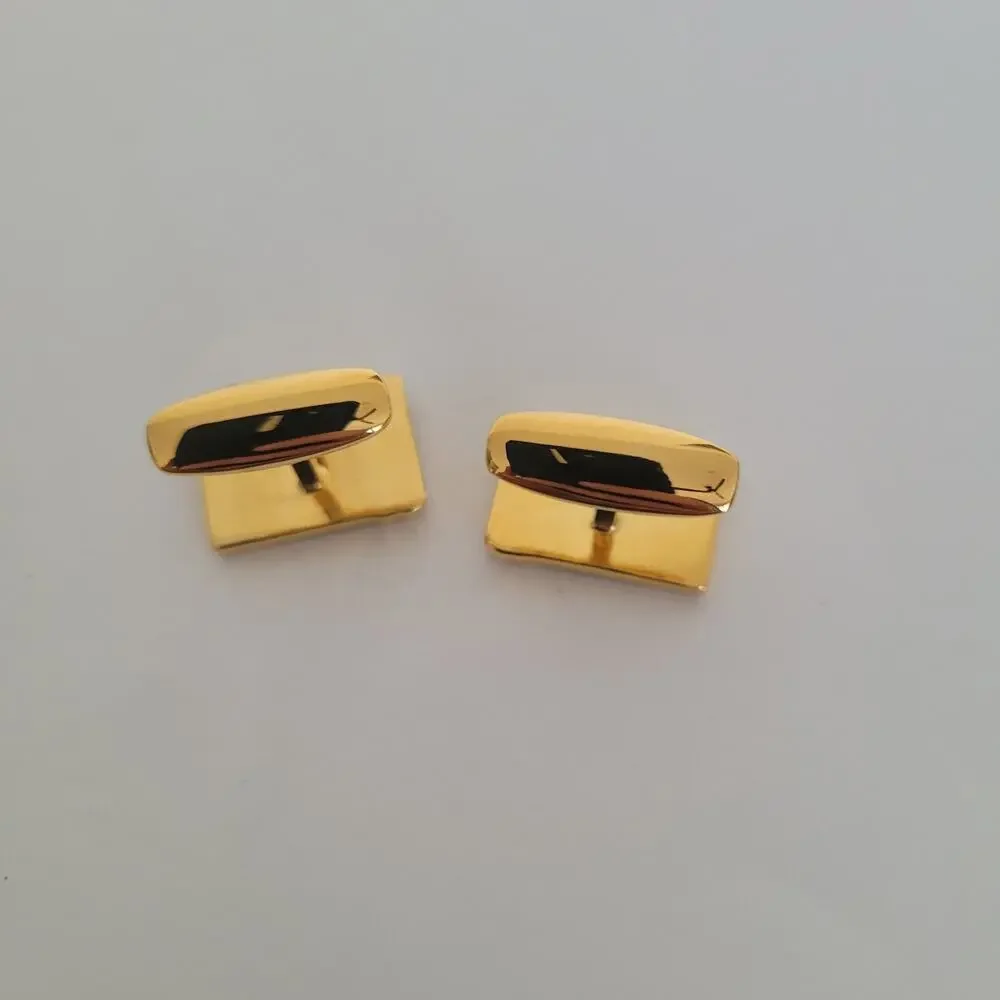 Yves Saint Laurent YSL Gold Pearl Tone Rectangle Cufflinks Designer Retro Whale
